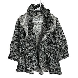 IC by Connie K Metallic Jacquard Jacket OS Black Silver Balloon Sleeve Peplum